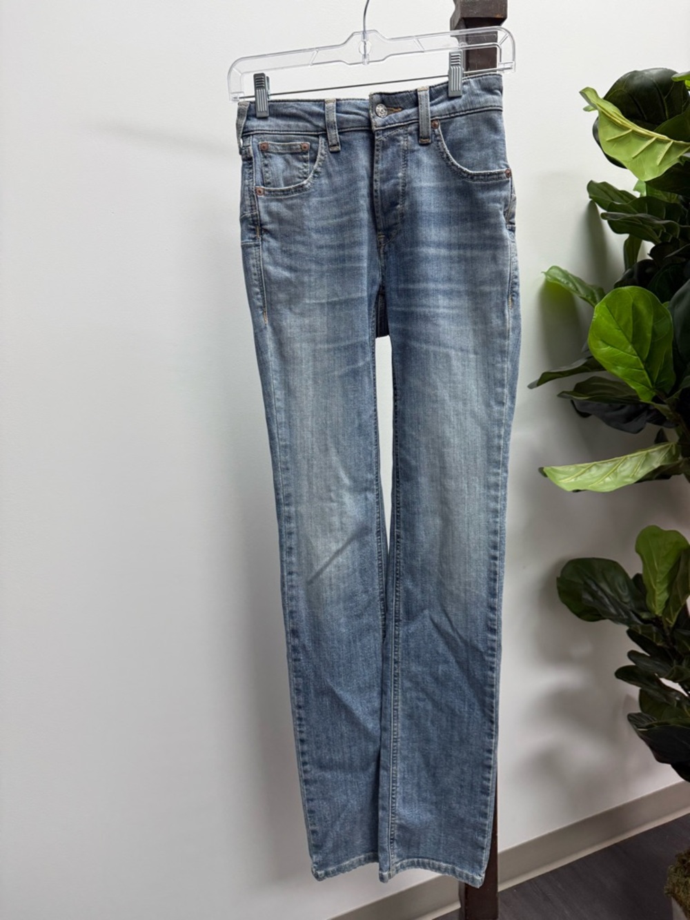 Ariat Light Blue Buttonfly Denim Jeans with Gold Stitching